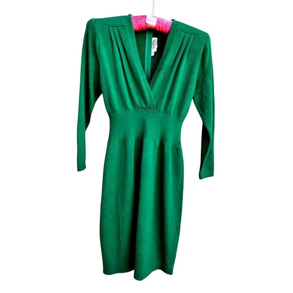 St. John Dresses & Skirts - Vintage St John Kelly Green Knit Dress 80s Power Shoulders L to XL